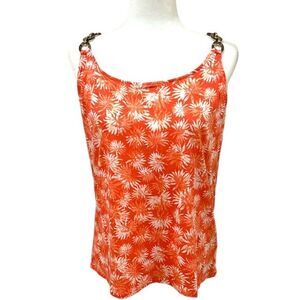 Michael‎ Kors Womens Size Large Beaded Ring Detail Tank Top Sleeveless Tropical